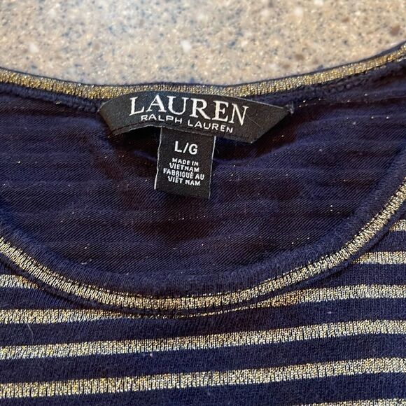LAUREN Ralph Lauren Gold/Navy Striped Long Sleeve Shirt - Picture 2 of 9